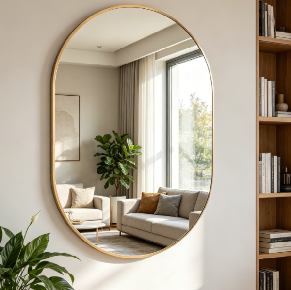 Oval Pill Wall Mirror with Gold Metal Frame, 20 x 30 Inches, Modern Vanity Mirror for Bathroom, Entryway, Bedroom